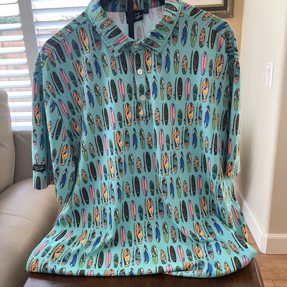 Aqua Surfboard Print Polo Shirt